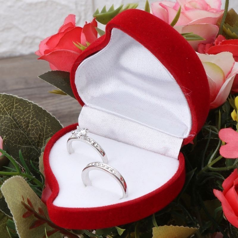 Estuche Para Anillo De Compromiso Terciopelo De Lujo Corazon