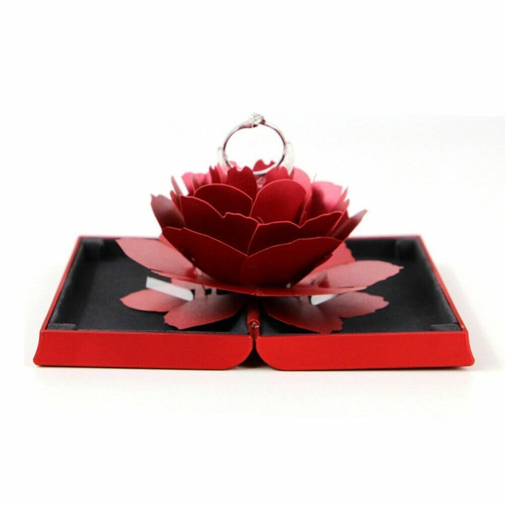 Caja Anillo Rosa 3D Joyería Compromiso San Valentín Regalo