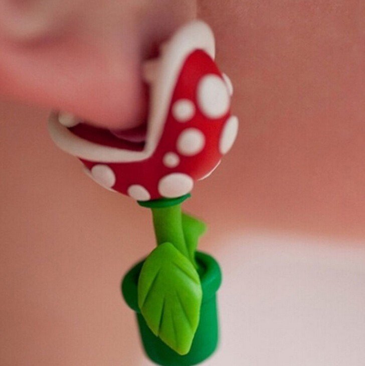 Aretes de Arcilla Super Mario Planta Piraña