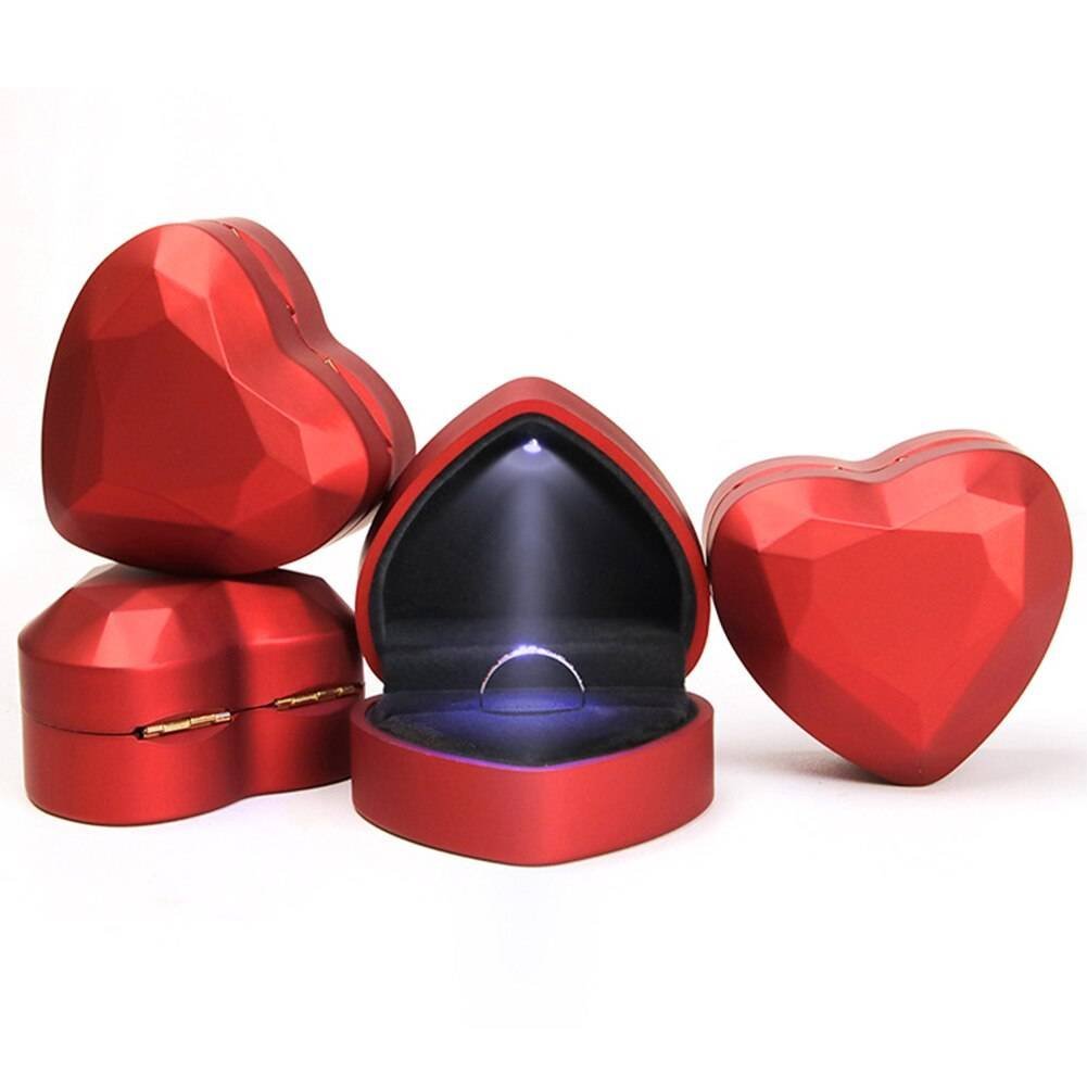 Estuche Anillo Joyas Corazón Boda Luz LED
