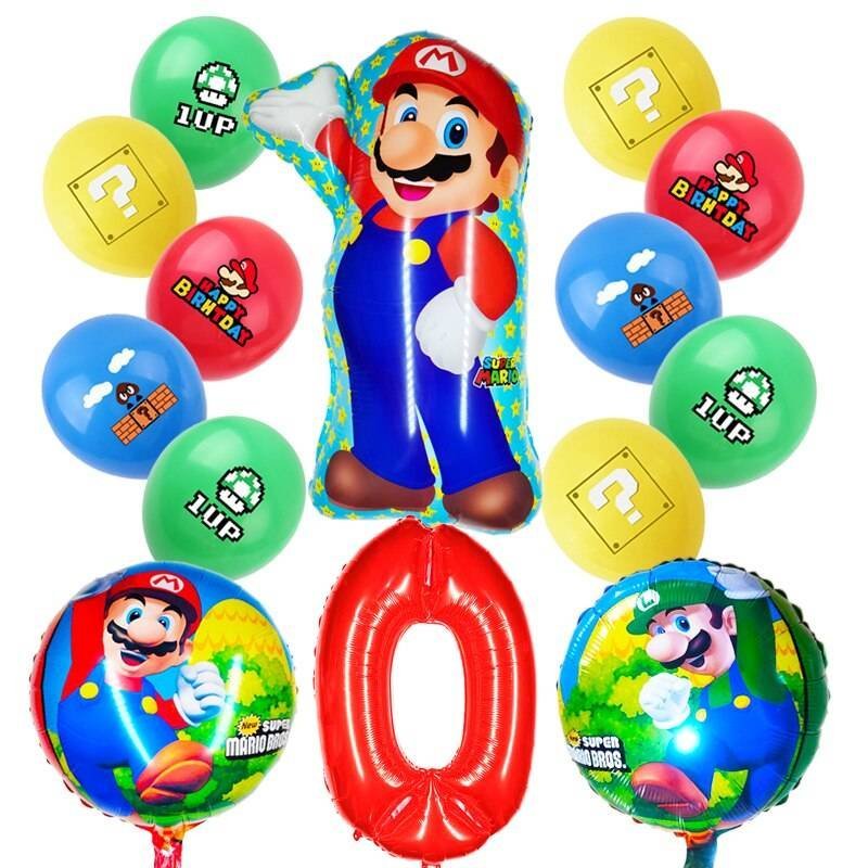 Juego Globos Aluminio Cumpleaños Super Mario Bros Decoración Niños