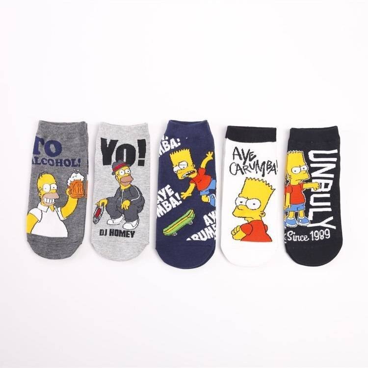 5 Pares Anime Dibujos Calcetines Corte Bajo Simpsons Unisex