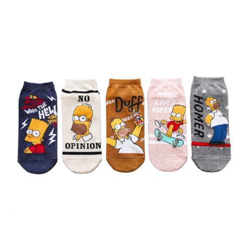5 Pares Anime Dibujos Calcetines Corte Bajo Simpsons Unisex