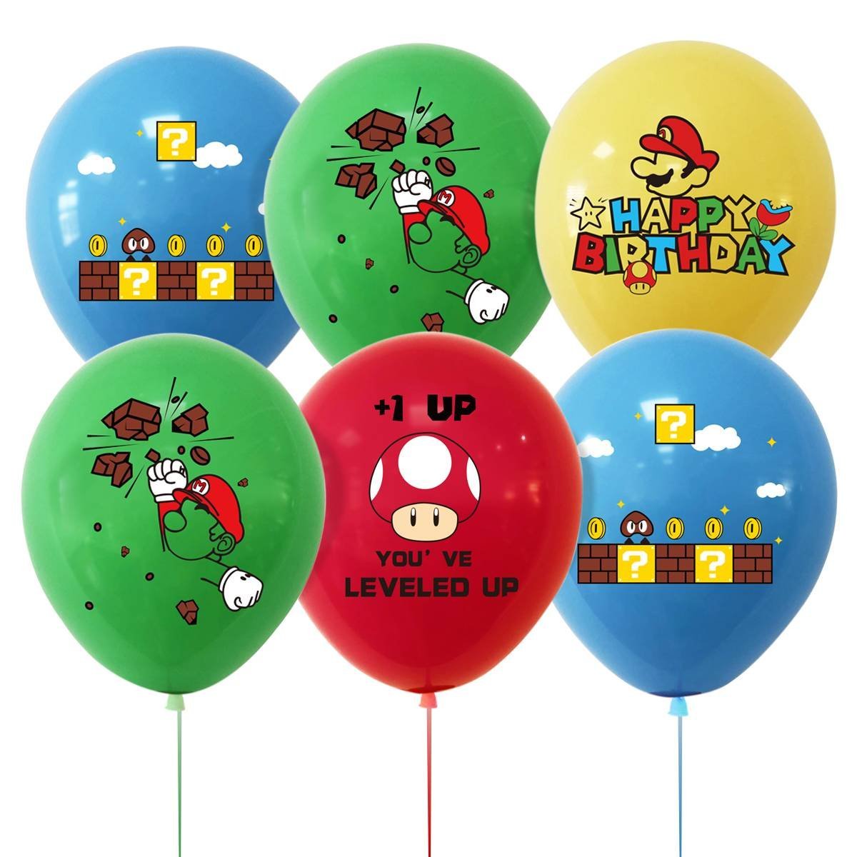 Juego 12 Globos Látex Super Mario Fiesta Modelo 2