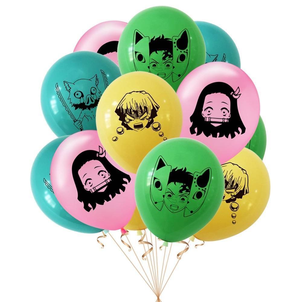 Juego 12 Globos Látex Demon Slayer Fiesta Modelo 1