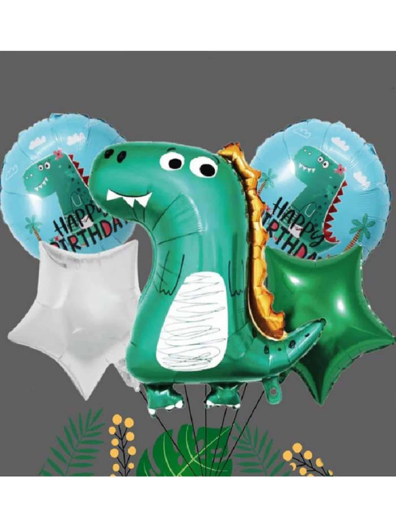 Juego 5 Globos Metálico Dinosaurio Fiesta Modelo 1