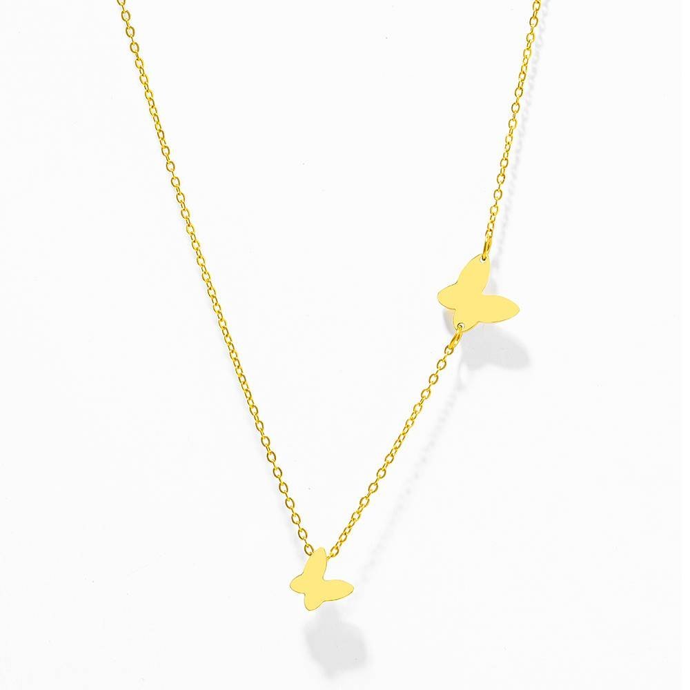 Collar Cadena Acero Inoxidable Dije Doble Mariposa Delicada