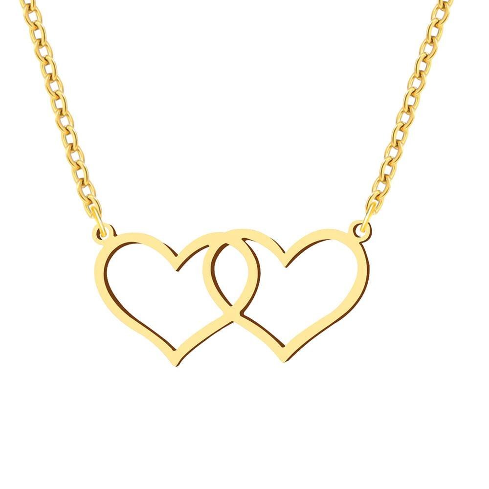 Collar Cadena Acero Inoxidable Dije Doble Corazon