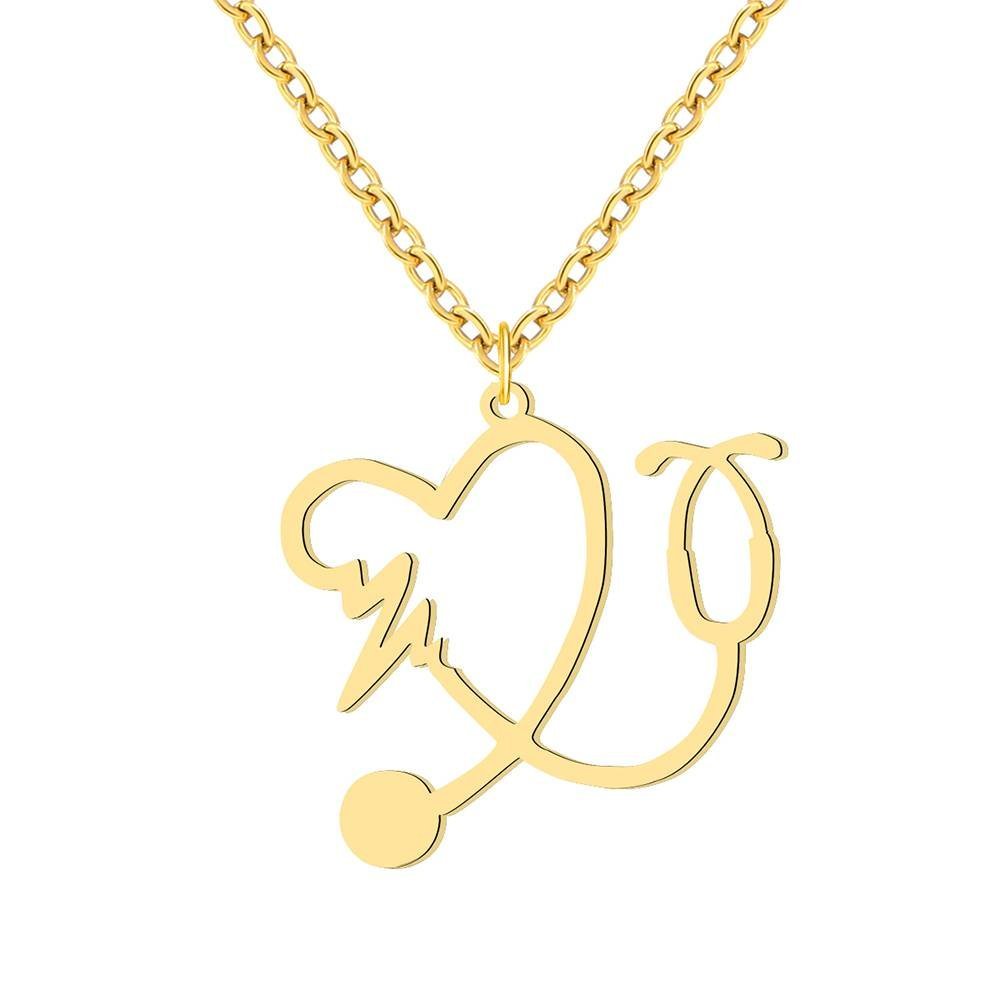 Collar Cadena Acero Inoxidable Dije Corazón Medico Estetoscopio