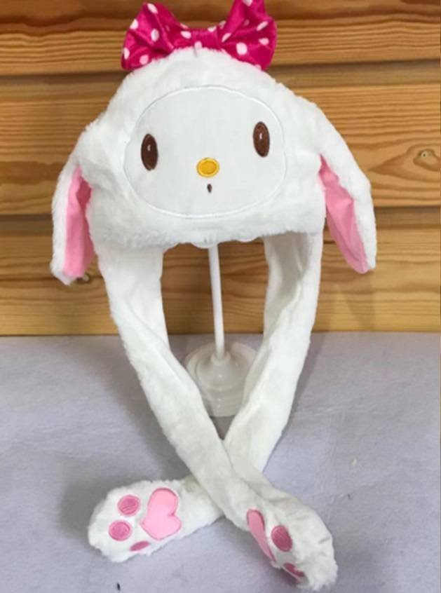 Gorro Orejas Moviles Dibujos Animados Niños Adultos Hello Kitty Blanco