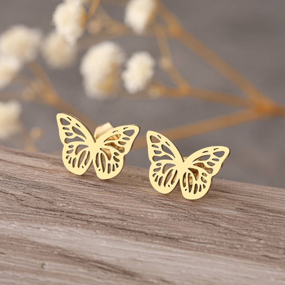 Aretes Acero Inoxidable Diseño Mariposa Traslucida Joyería Gótica