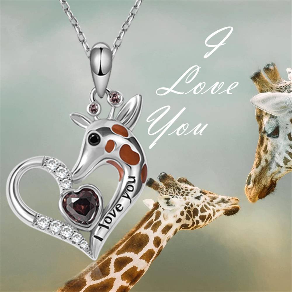 Collar Colgante Animales Cristal Corazón Joyería Regalos Amor Jirafa