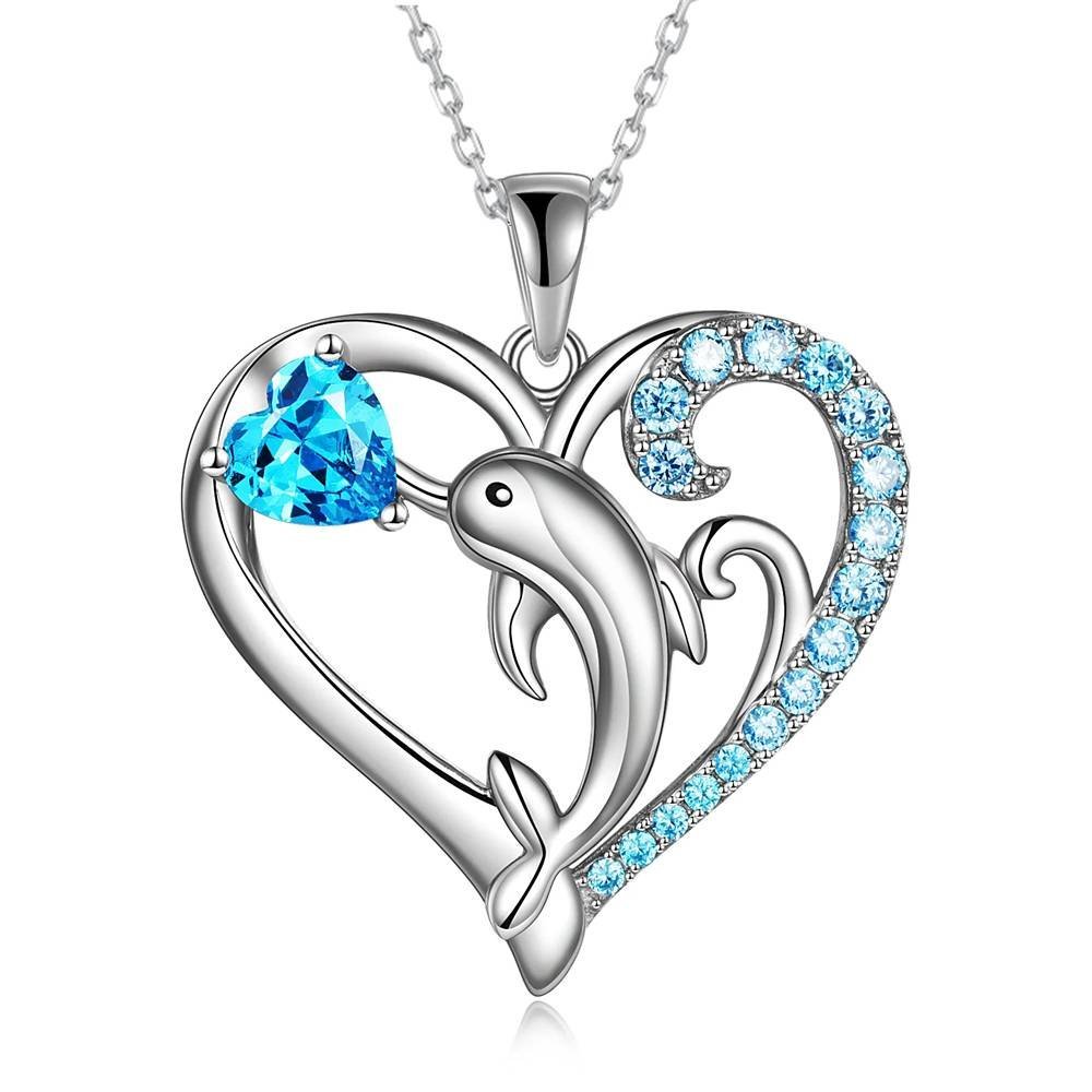 Collar Colgante Animales Cristal Corazón Joyería Regalos Amor Delfin