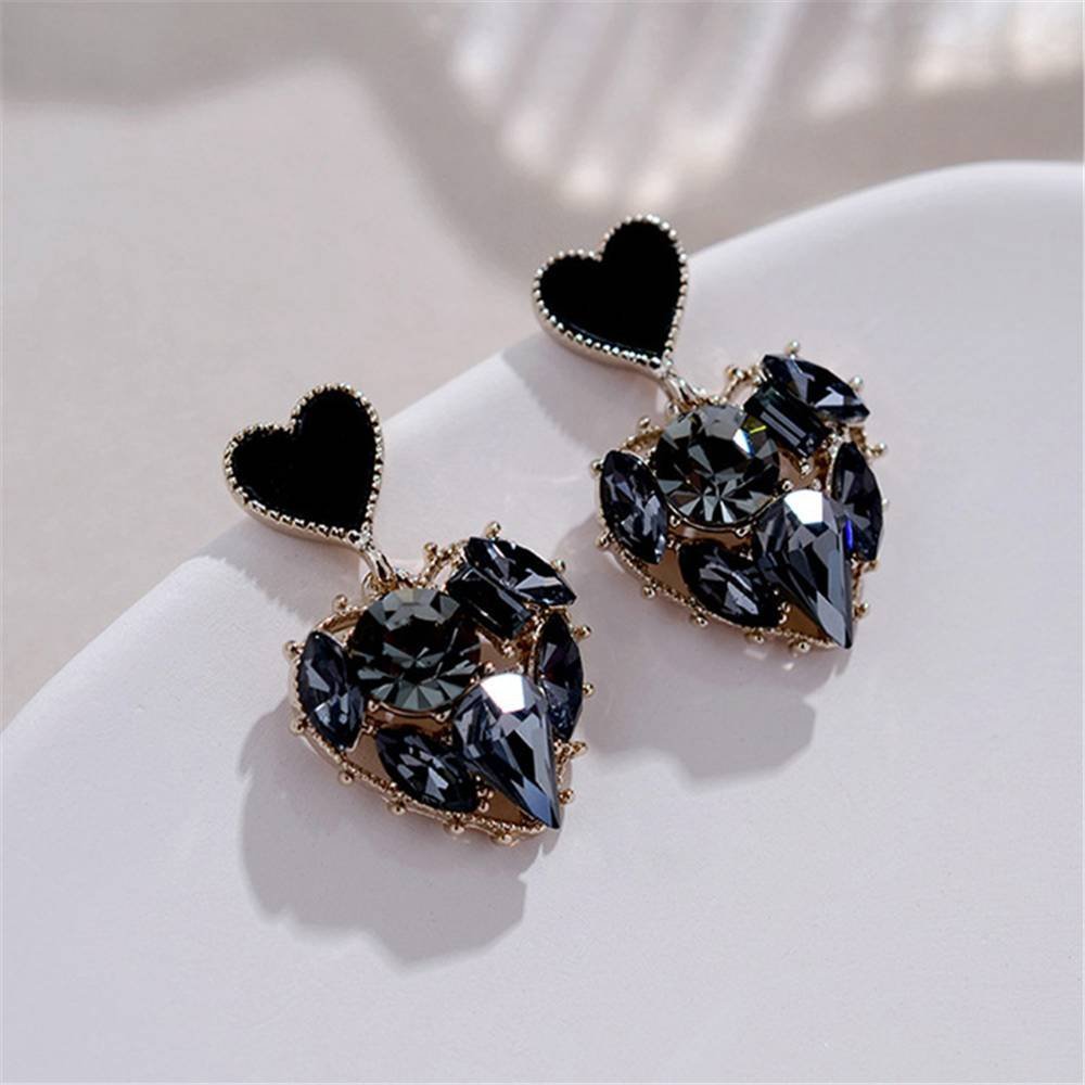 Aretes Pendientes Flor Cristal Negro Mujer Elegante Moda Fiesta Regalo