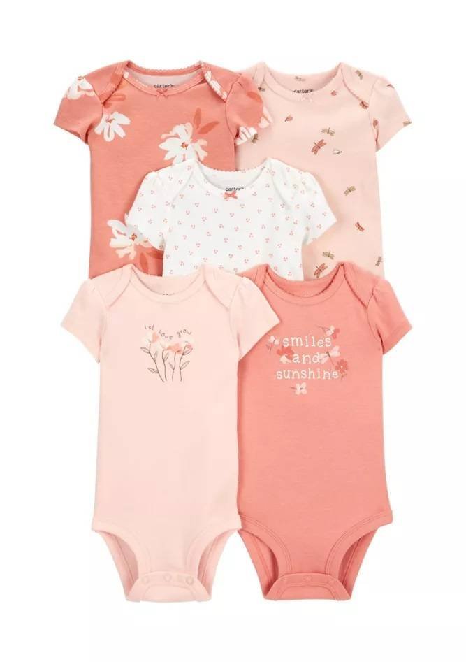 Carters Set 5 Piezas Pañalero Bebe Flores Colores