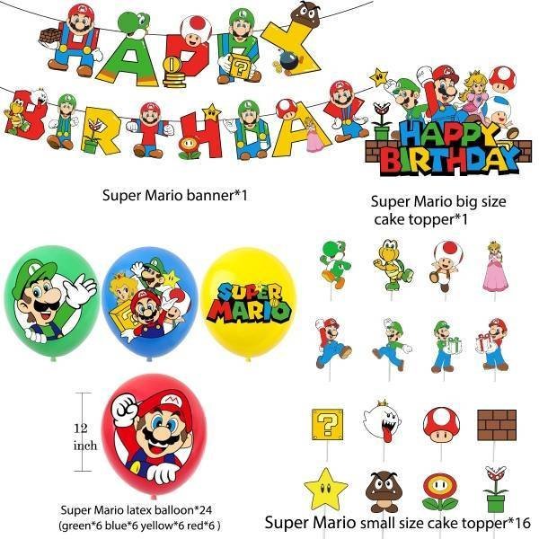 Set 24 Globos Látex Super Mario Fiesta y Decoración Modelo 1