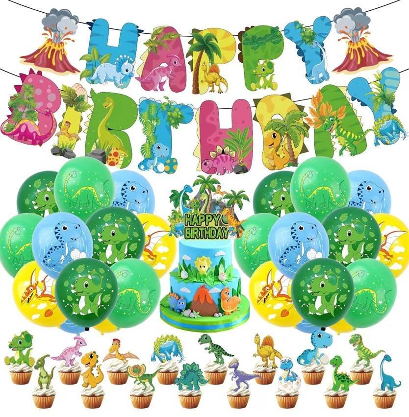Set 24 Globos Látex Dinosaurio Animados Letrero Fiesta y Decoración