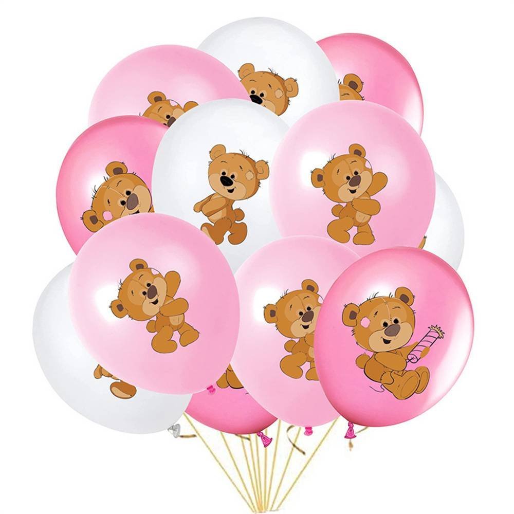 Juego 12 Globos Látex Osos Rosa Modelo 1 Fiesta