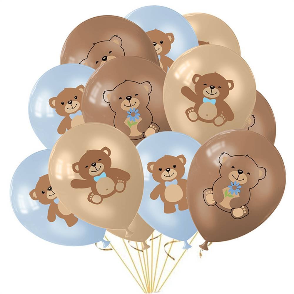 Juego 12 Globos Látex Osos Azul Modelo 1 Fiesta