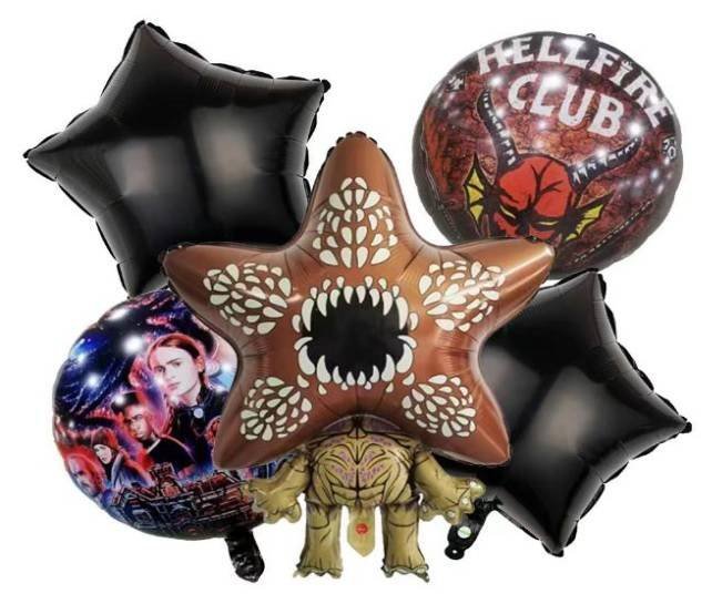 Juego 5 Globos Metálico Stranger Things Demogorgon Fiesta Modelo 1