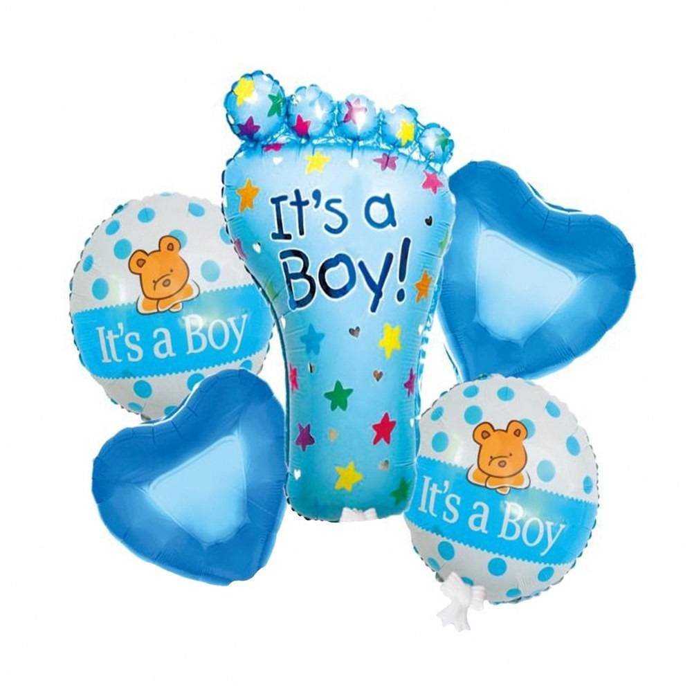 Juego 5 Globos Metálico Revelación Sexo Niño Fiesta Modelo 1