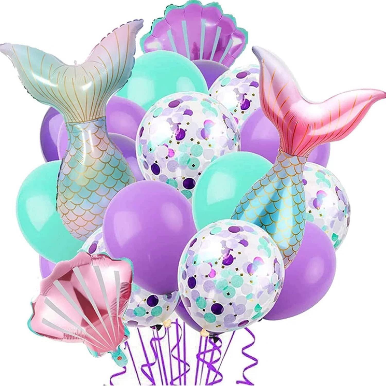 Juego 24 Globos Metálico Latex Sirena Cola Fiesta Modelo 1