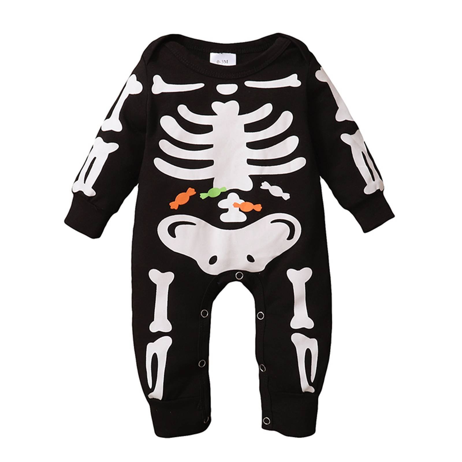 Disfraz Mameluco Bebe Halloween Algodón Manga Larga Esqueleto