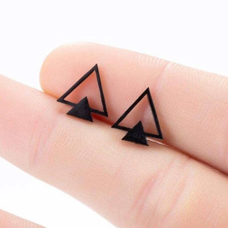 Aretes Pendientes Triangulo Doble Negro Geométrico Mujer Elegante Moda Fiesta Regalo