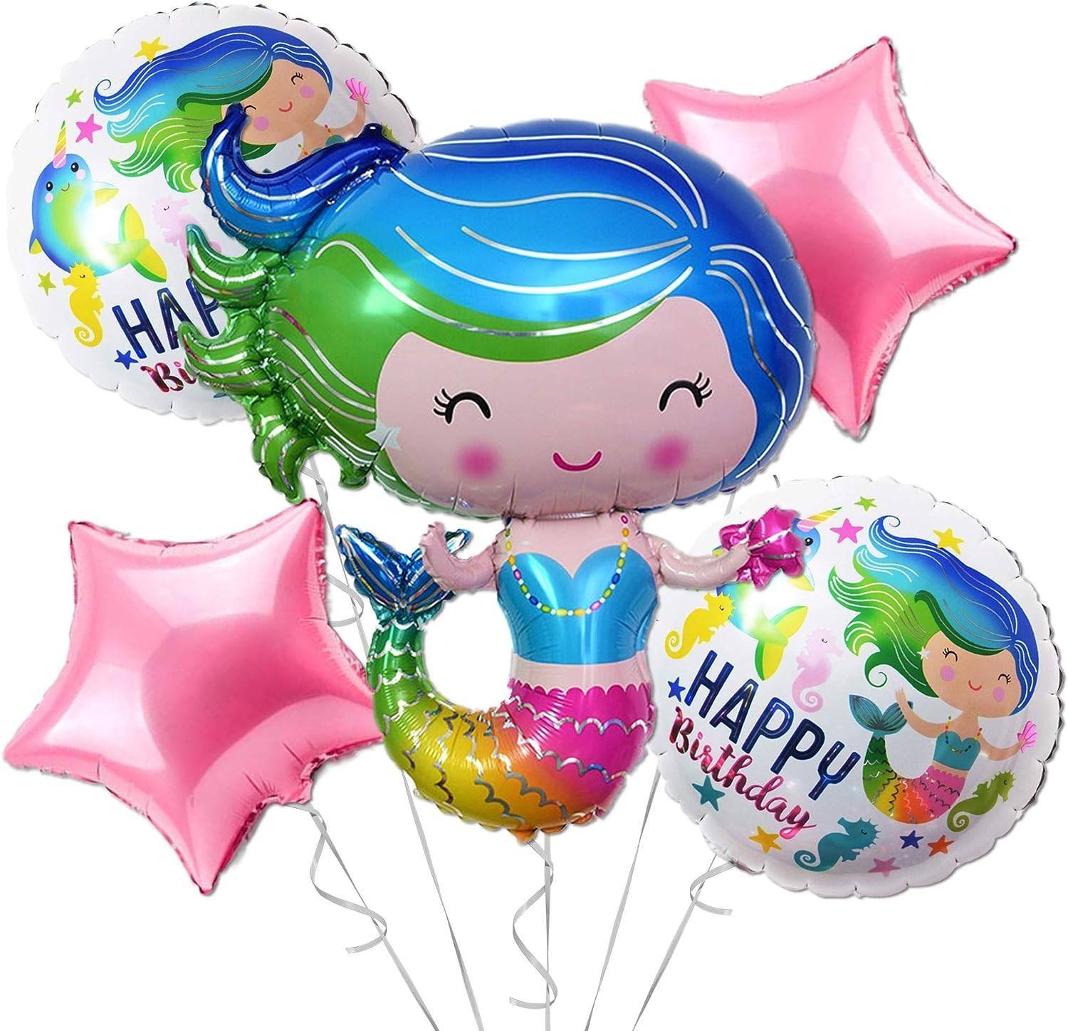 Juego 5 Globos Metálico Sirena Mar Fiesta Modelo 1