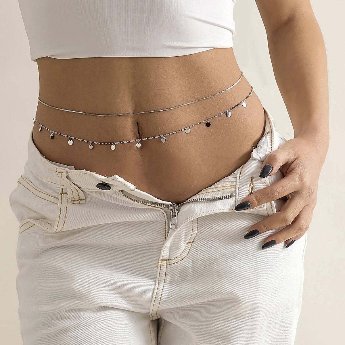 2 Cadenas Cintura Doble Delgada Mujer Bolitas Encantadora Joyeria Corporal