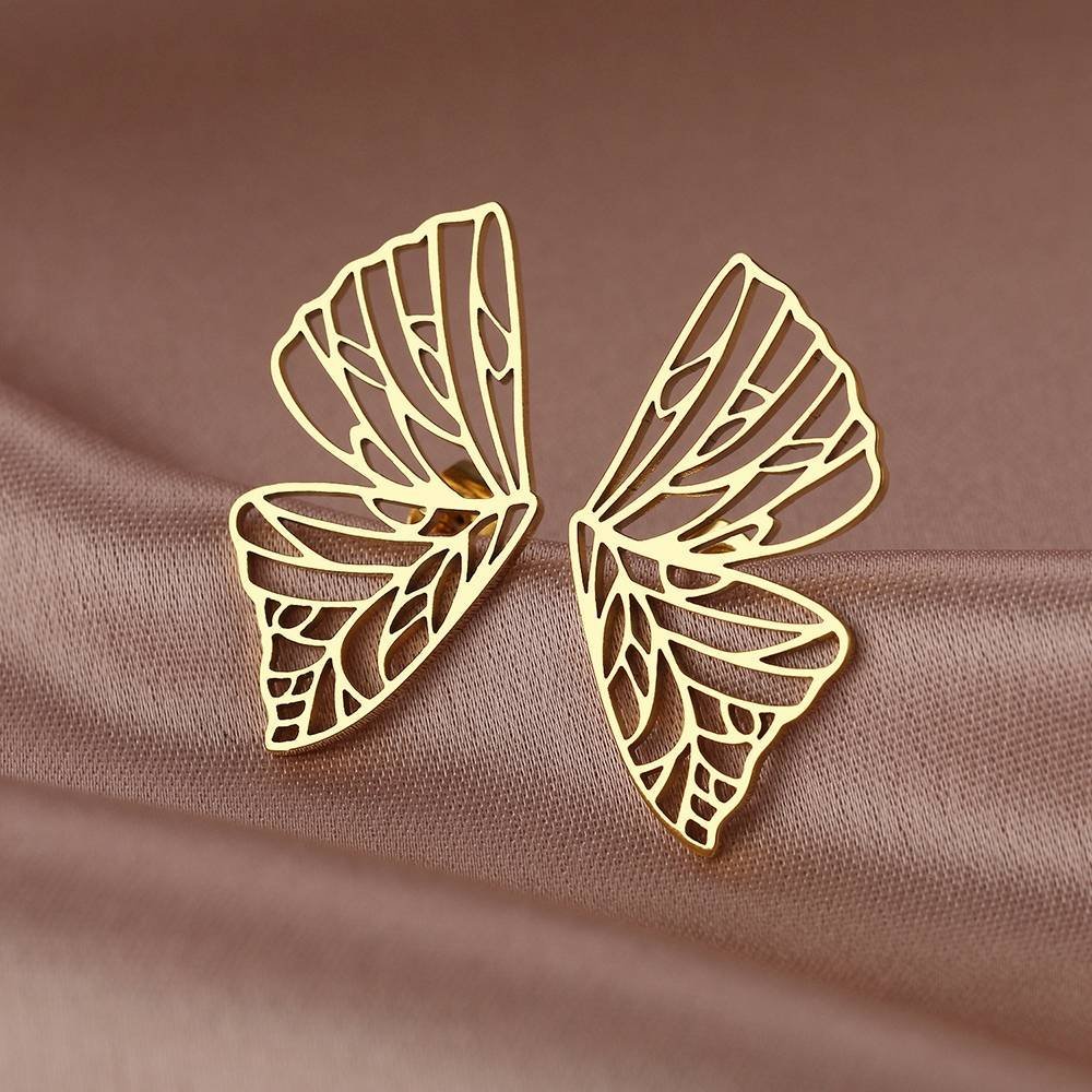 Aretes Acero Inoxidable Alas Mariposa Silueta Diseño Joyería Gótica