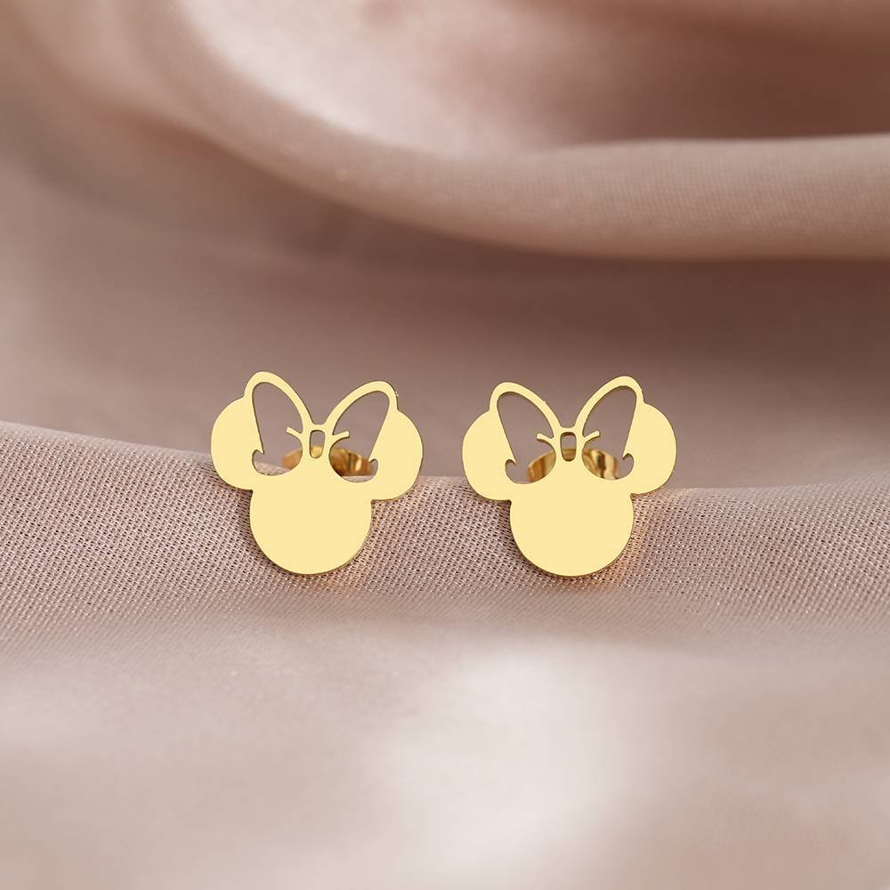 Aretes Acero Inoxidable Minnie Silueta Moño Diseño Joyería Gótica