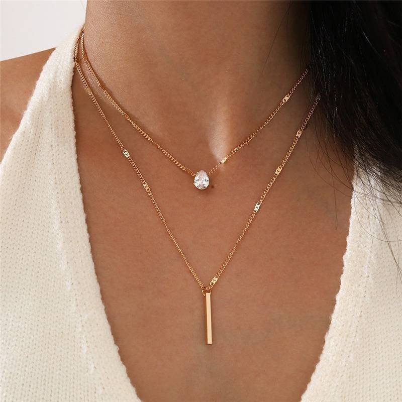 Collar Colgante Capas Mujer Dijes Piedra Zirconia Joyería Regalos Amor