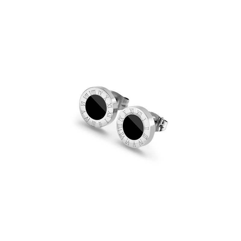 Aretes Aleación Zinc Zirconia Tuerca Acero Gema Negra Mes Romano Diseño Joyería Gótica
