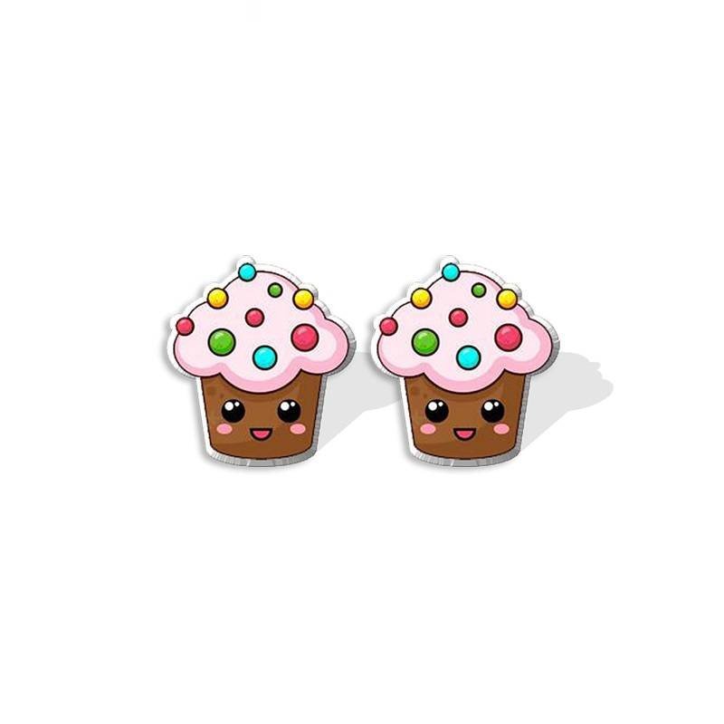 Aretes Pendientes Cupcake Chispas Navidad Acrílicos Resina Epoxi Hombre Mujer Joyería