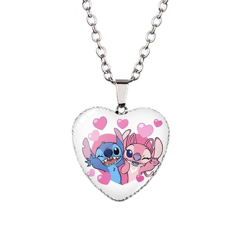 Collar Colgante Pareja Enamorados Stitch Angel Cristal Joyería Regalos Amor
