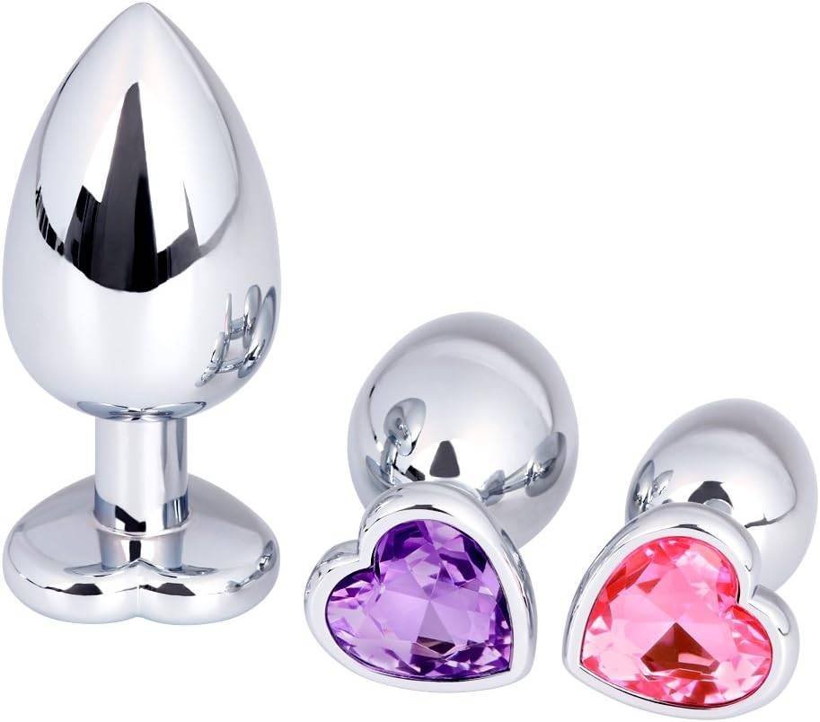 3 Plug Anal Acero Inoxidable Forma Corazón Coqueteo Dilatador Anal de Metal Chico Mediano Grande