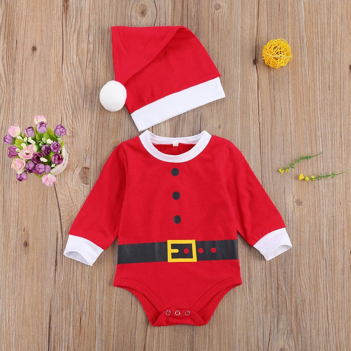 Disfraz Bebe Santa Claus Navidad Pañalero Algodón Manga Larga