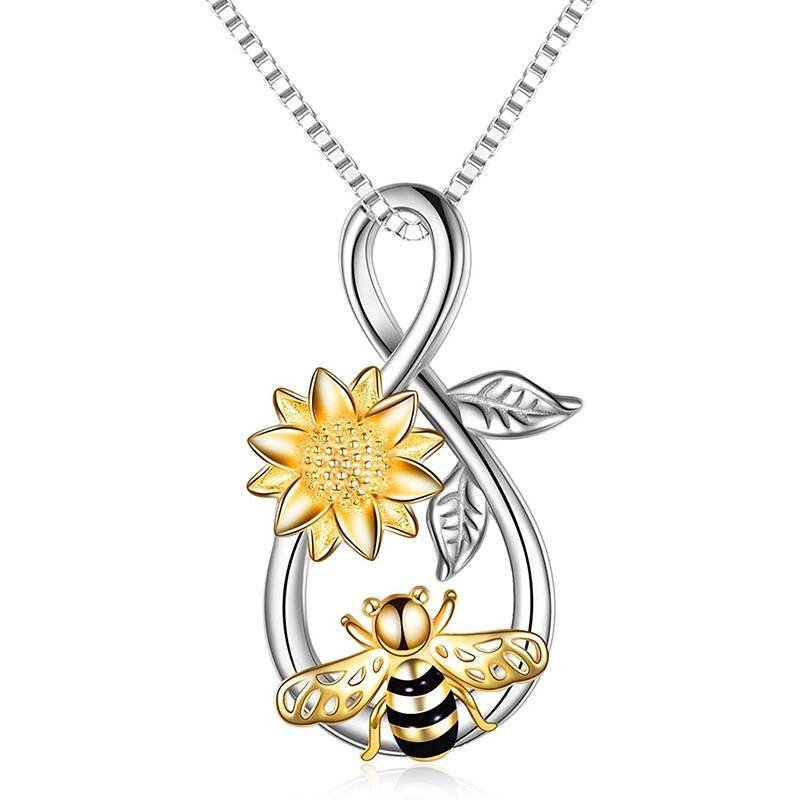Collar Colgante Pareja Flor Girasol Abeja Cristal Joyería Regalos Amor