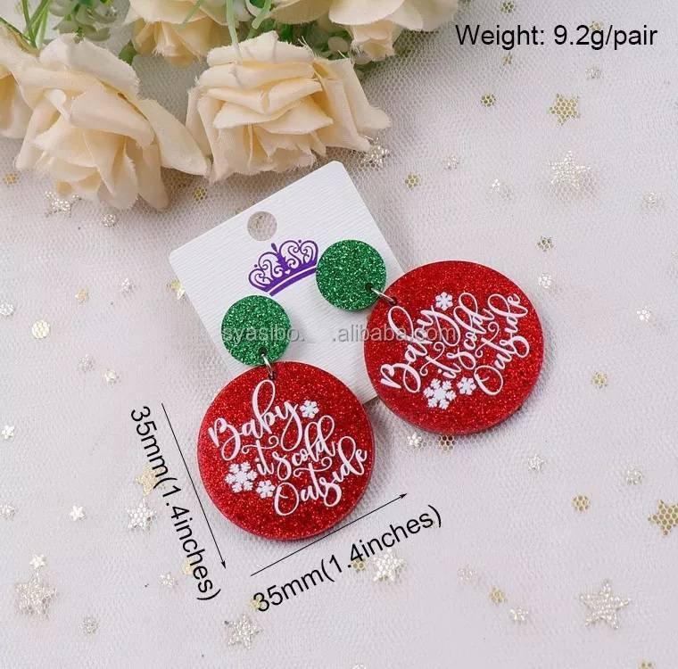 Aretes Pendientes Esfera Rojo Navidad Acrílicos Resina Hombre Mujer Joyería