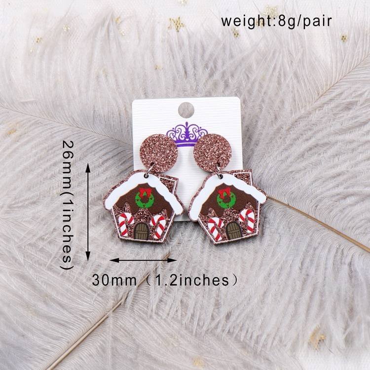 Aretes Pendientes Casa Galletas Navidad Acrílicos Resina Hombre Mujer Joyería