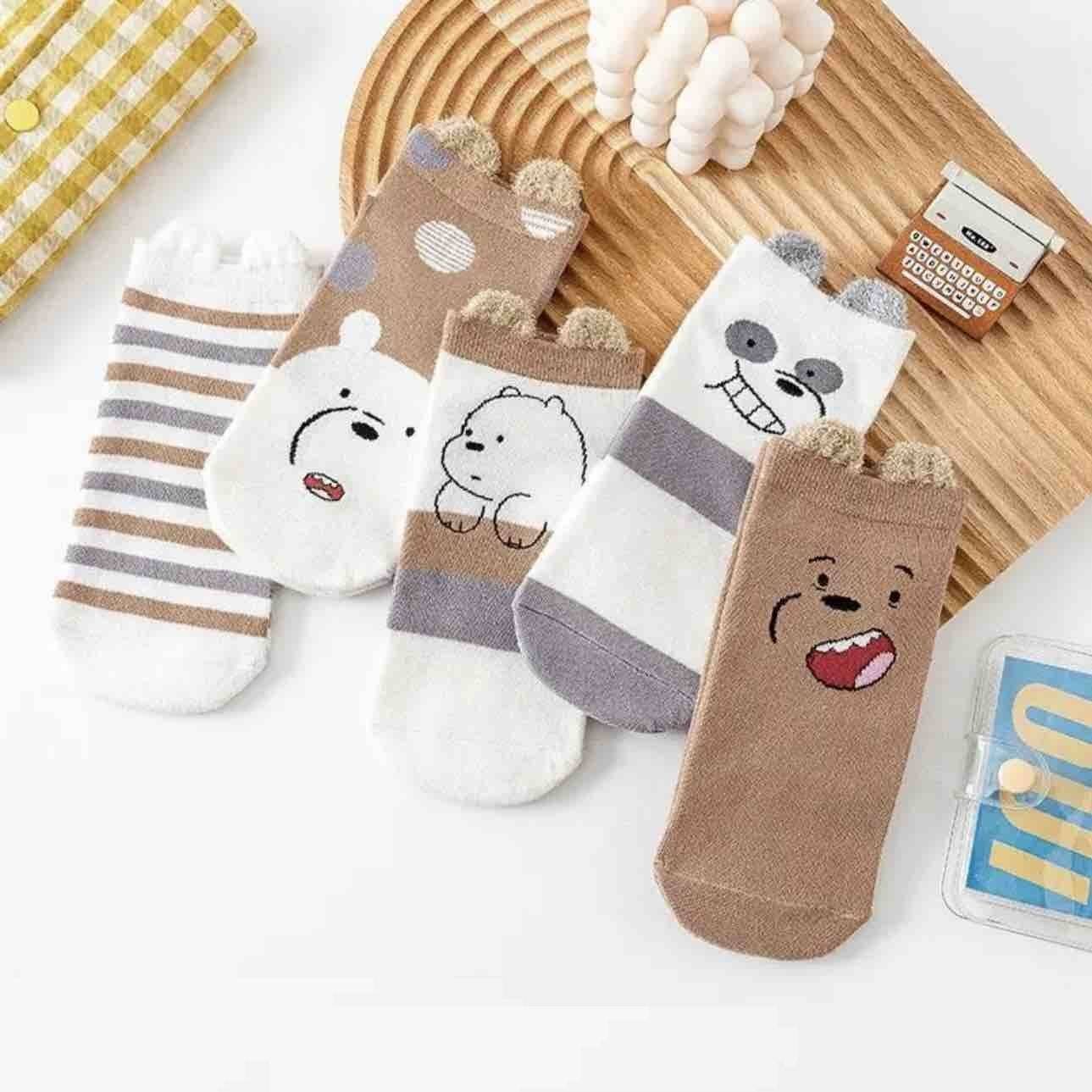 5 Pares Caricatura Osos Polar Panda Calcetines Corte Bajo Unisex