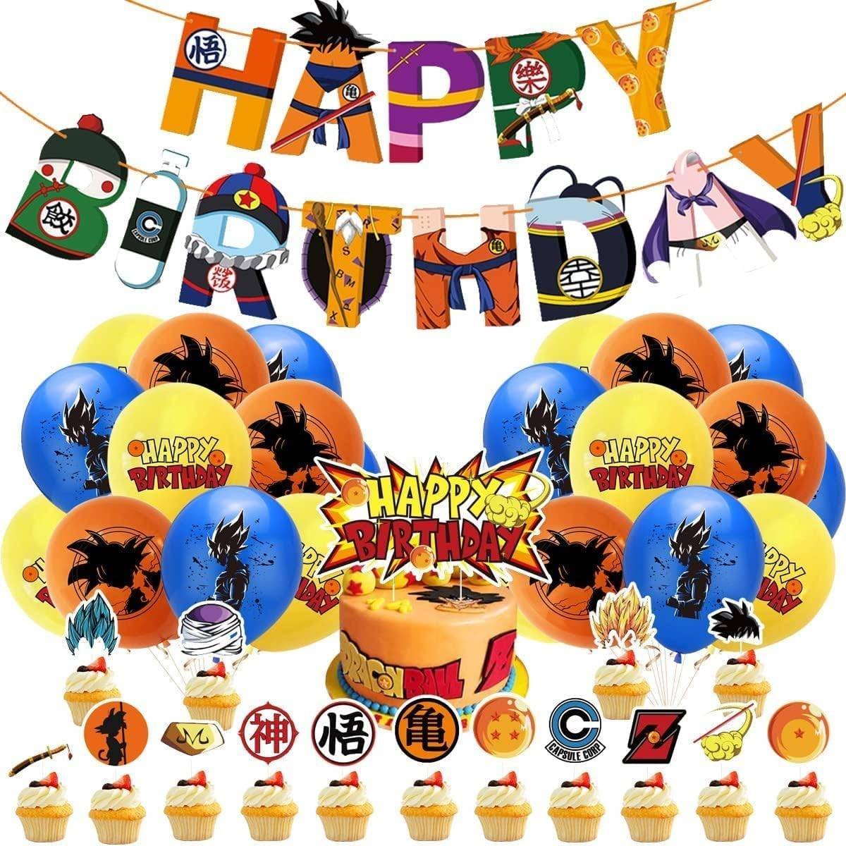 Set 24 Globos Látex Dragon Ball Goku Letrero Fiesta y Decoración Modelo 3