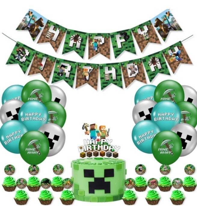 Set 20 Globos Látex Minecraft Letrero Fiesta y Decoración Modelo 3