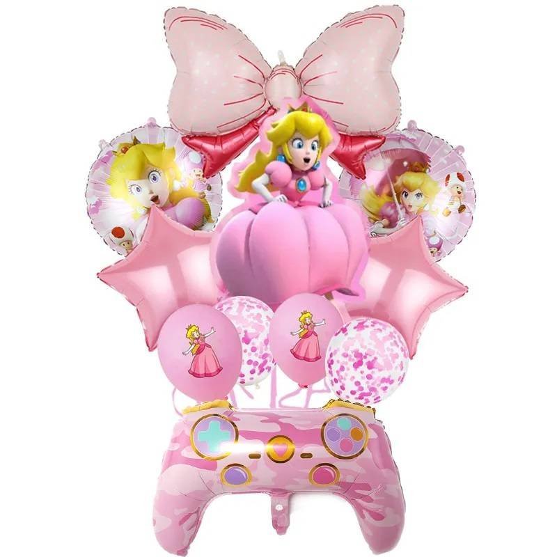 Set 11 Globos Metálicos Latex Super Mario Peach Fiesta y Decoración