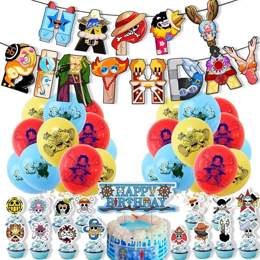 Set 18 Globos Látex One Piece Luffy Letrero Fiesta y Decoración Modelo 1