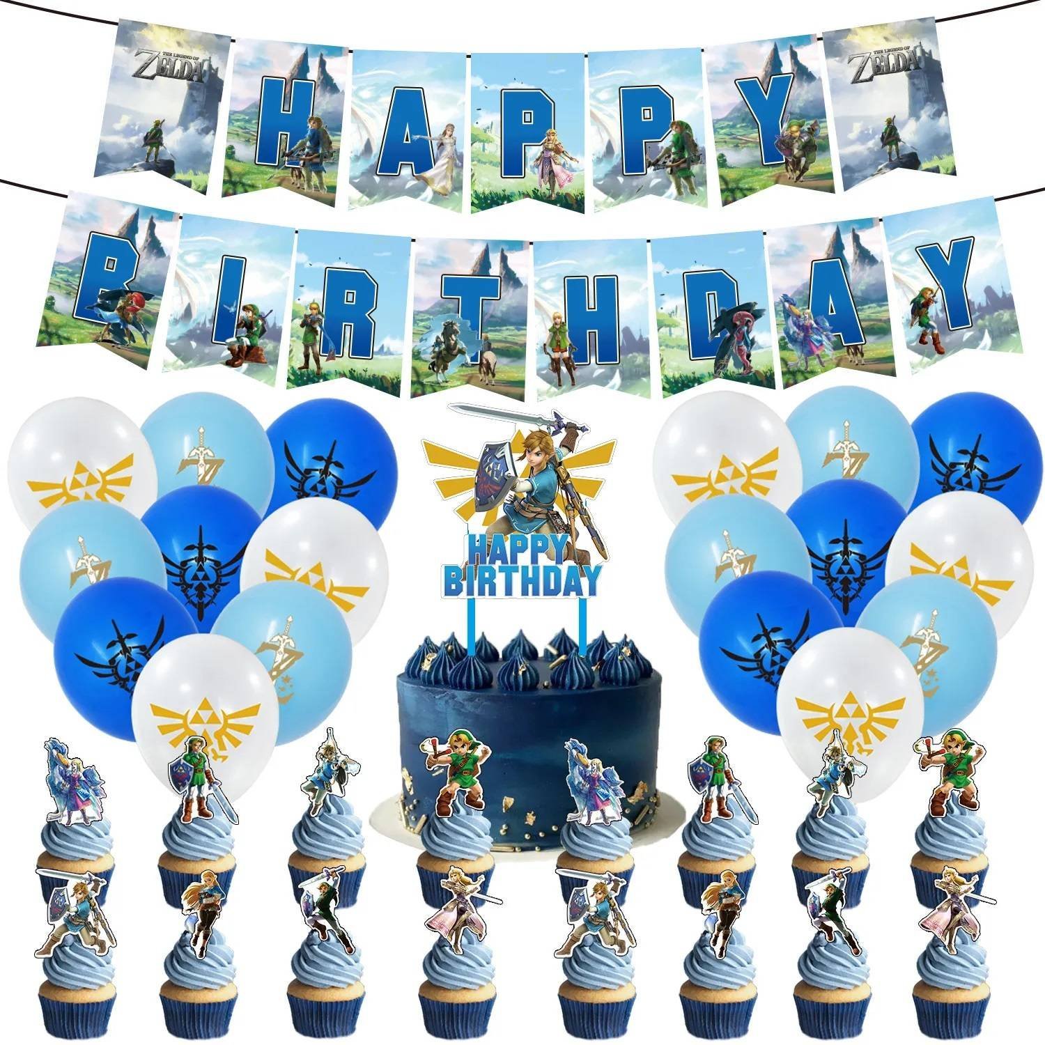 Set 16 Globos Látex Zelda Link Legend Letrero Fiesta y Decoración Modelo 4