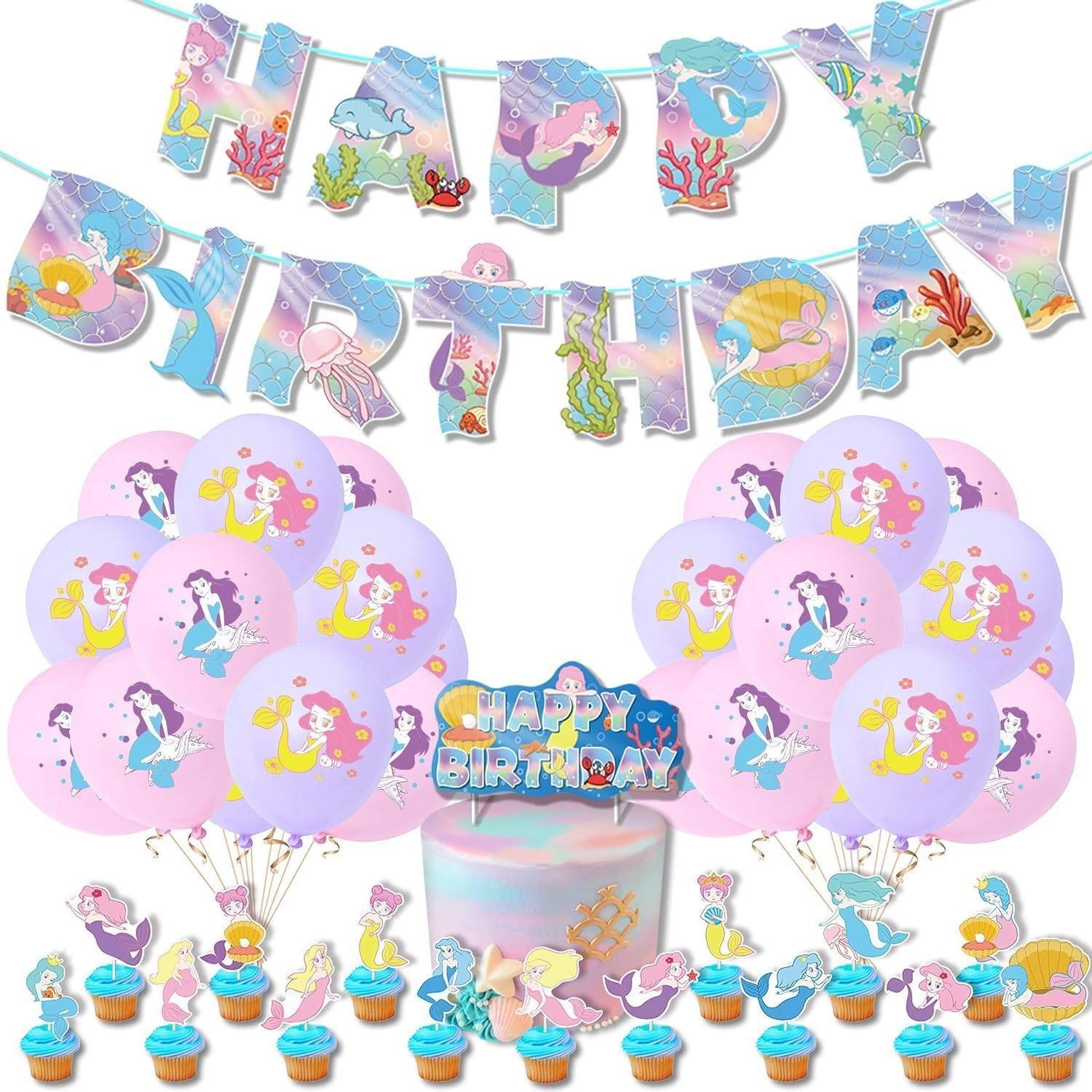 Set 24 Globos Látex Sirena Mar Letrero Fiesta y Decoración Modelo 1