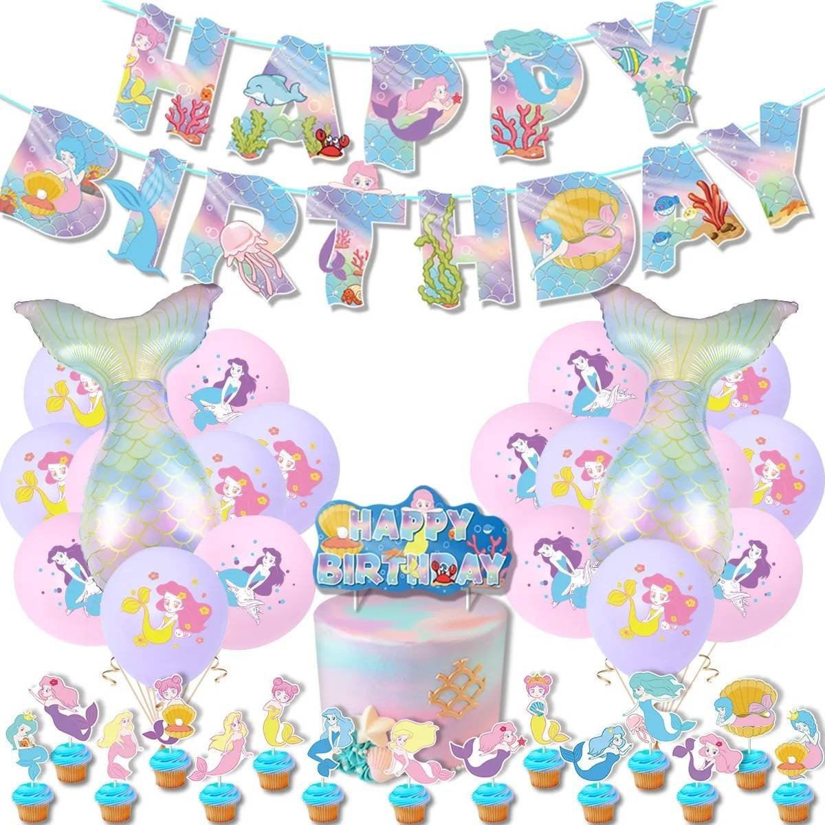 Set 18 Globos Látex Metalico Sirena Mar Letrero Fiesta y Decoración Modelo 2