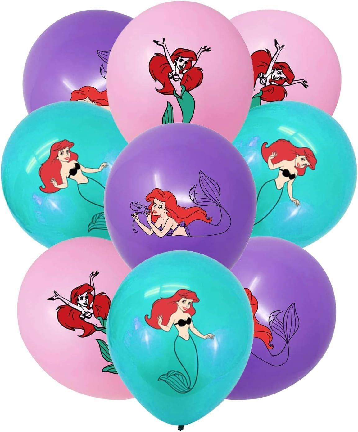 Juego 12 Globos Látex Sirenita Ariel Cumpleaños Colores